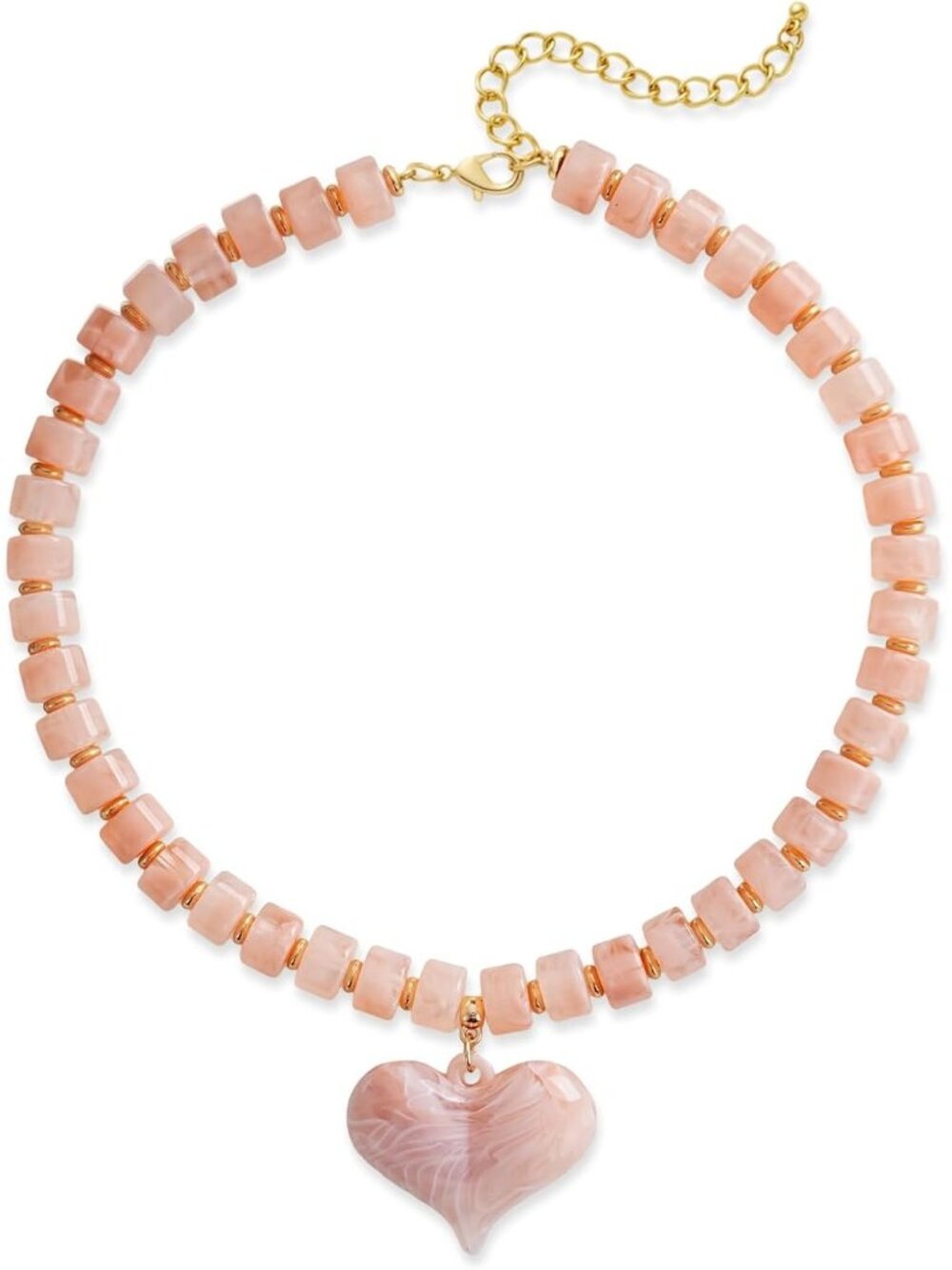 Women's Pink Acrylic Beaded Choker Necklace Chunky Heart Pendant Jewelry